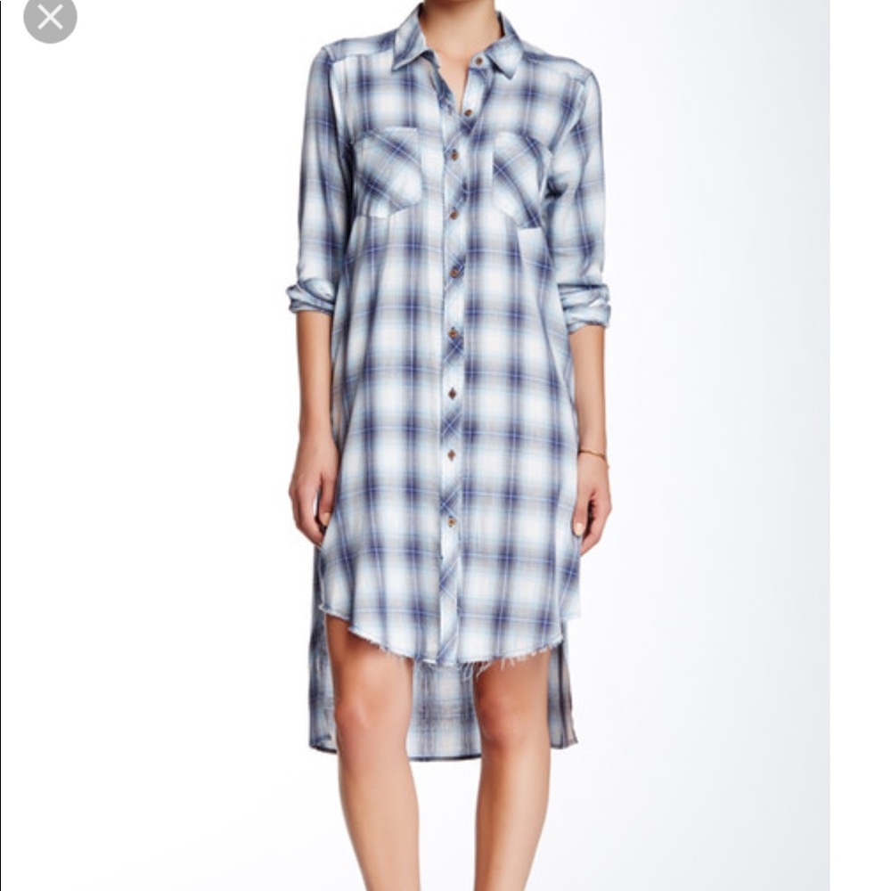Democracy Long Grey White Plaid Duster Dress